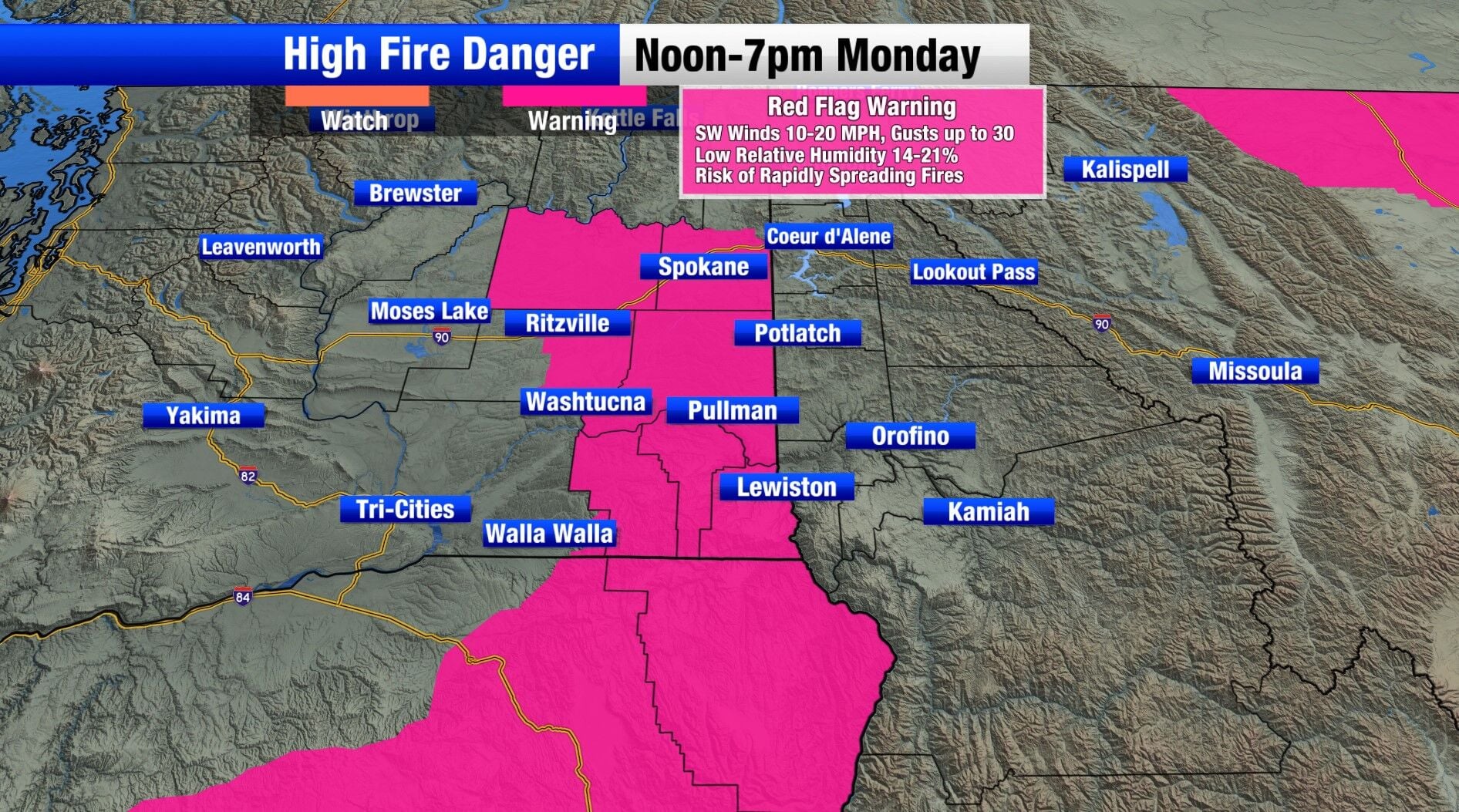 Red Flag Warning in place Monday for high fire danger, dry and windy ...