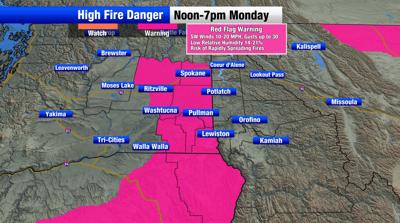 Red Flag Warning in place Monday for high fire danger, dry and windy ...