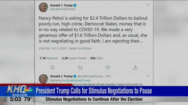 Dow Takes A 400 Point Hit Following President Trump S Tweet Halting Stimulus Negotiations News Khq Com