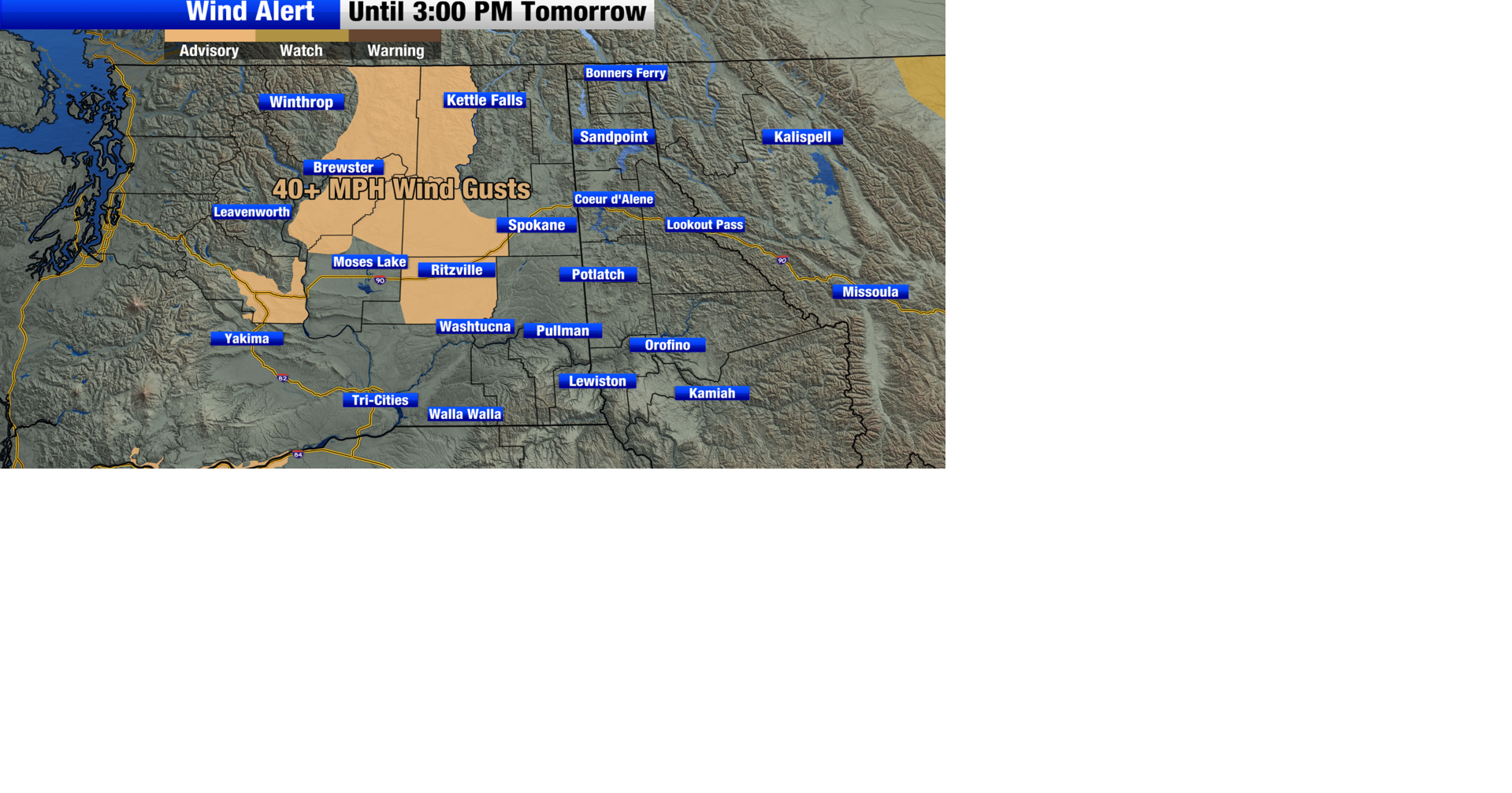 Strong North Central Washington winds expected overnight into Friday