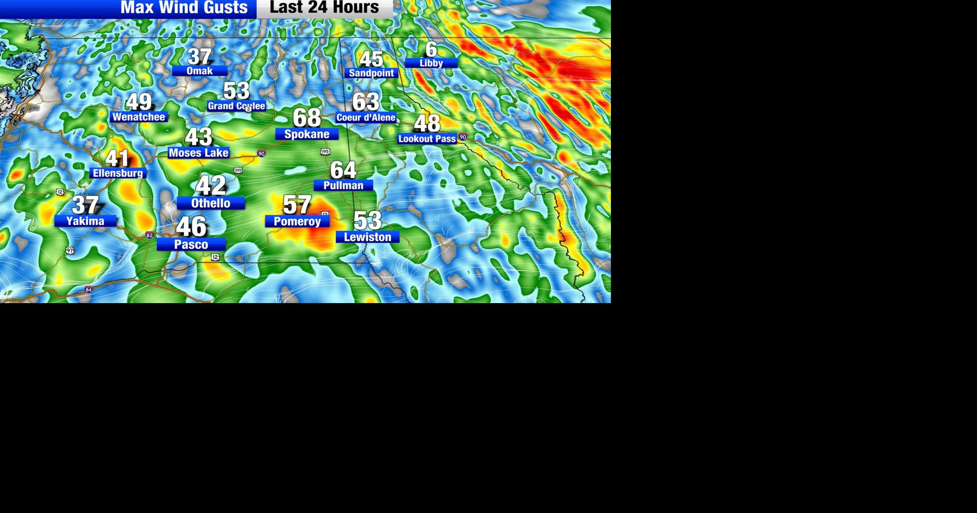 As wind speeds decline, showers ramp up | Weather | khq.com