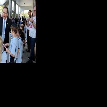 Israeli President Isaac Herzog meets students at Moriah War Memorial College during his state visit to Australia in Sydney on February 10