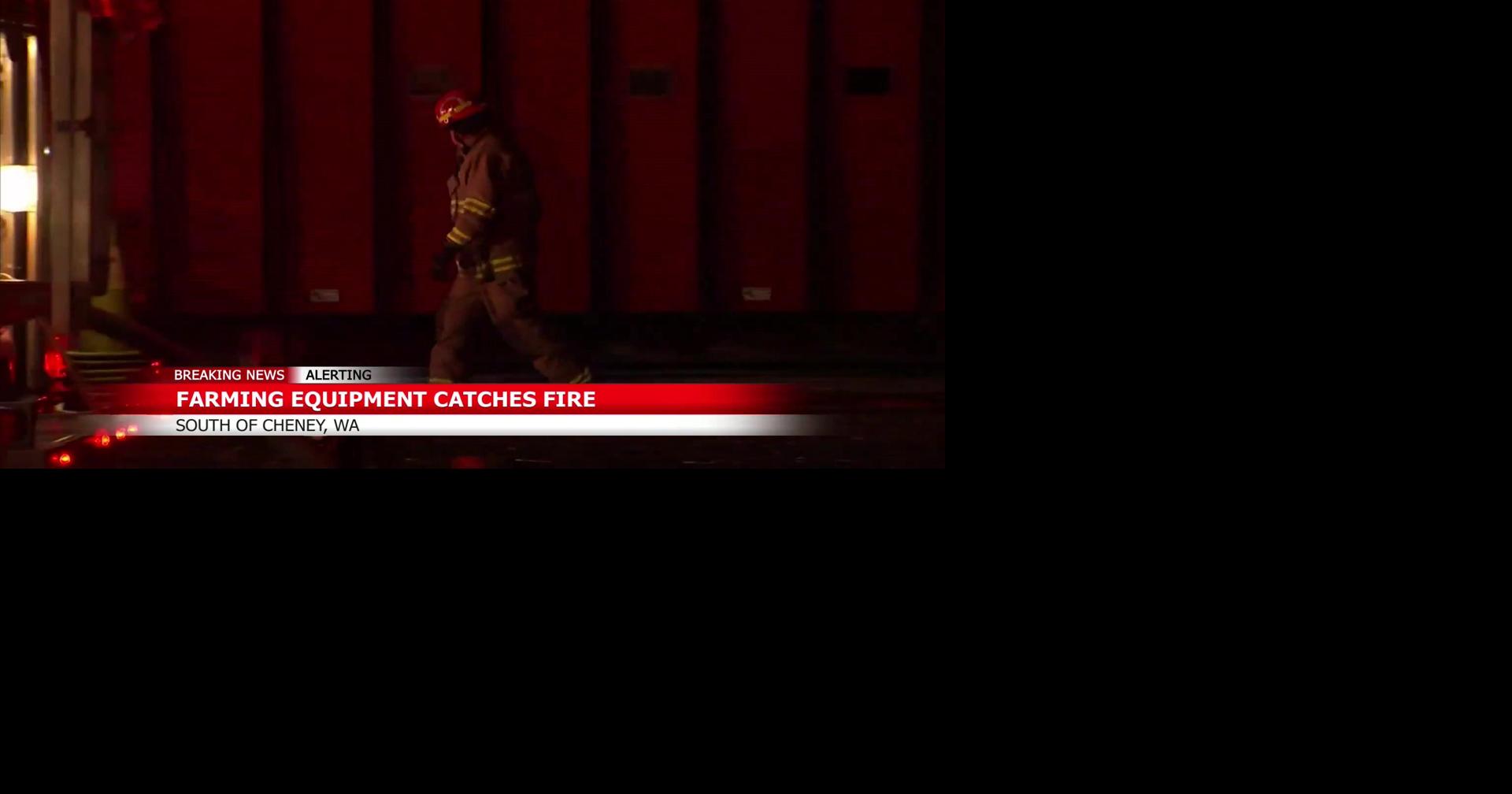 Farming equipment catches fire south of Cheney