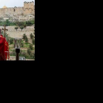 The Patriarch held Mass on the Mount of Olives after being blocked from the Church of the Holy Sepulchre