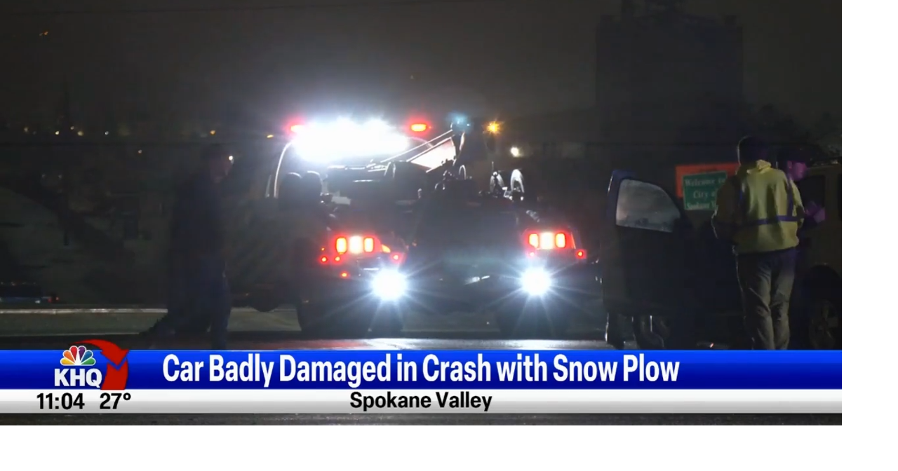 Car badly damaged in crash with snow plow in Spokane Valley Spokane