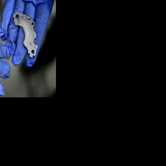 Magnetic components retrieved from discarded hard drives at an e-waste recycling facility in Ghaziabad, India