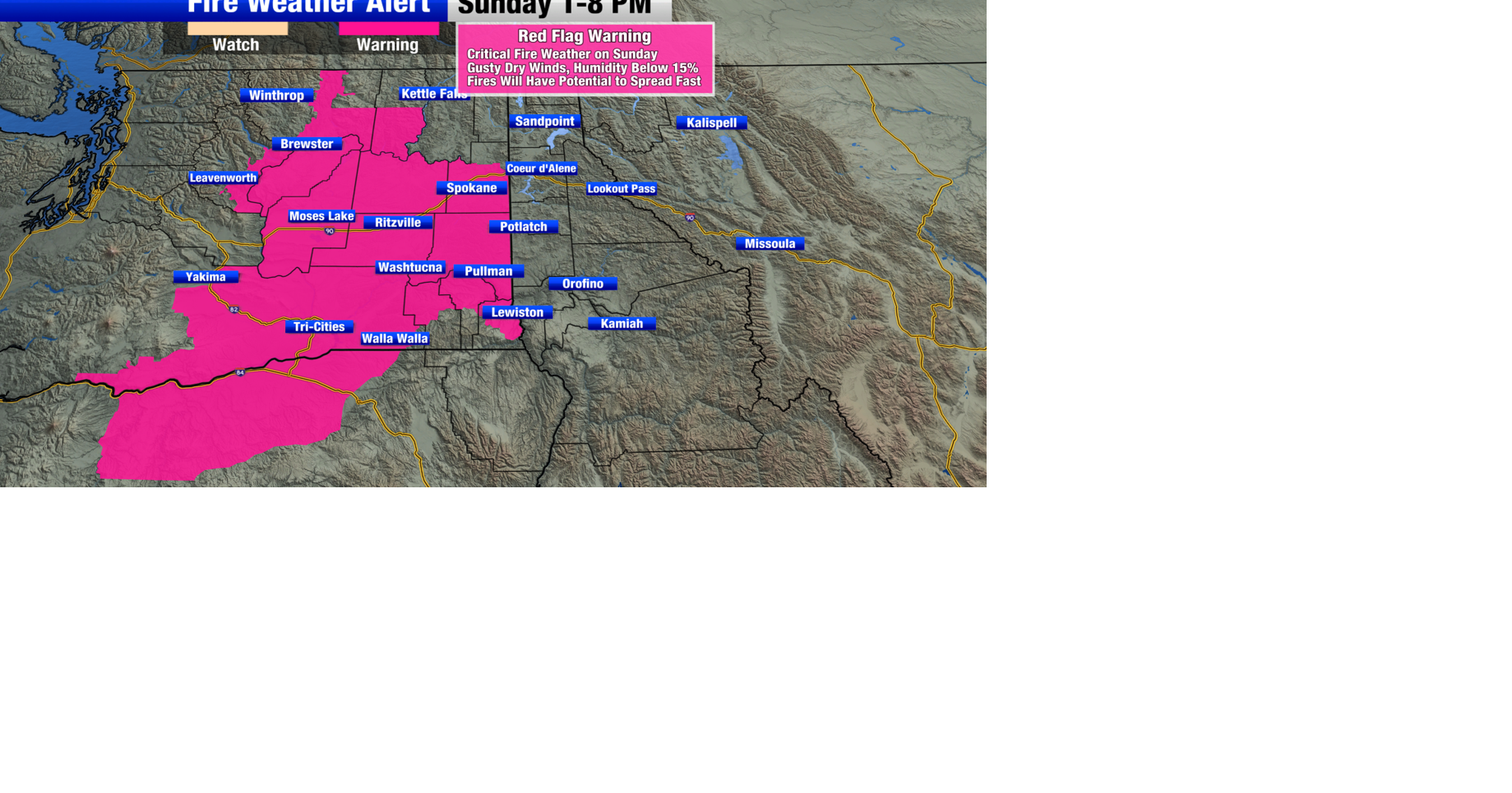 Red Flag Warning in place Sunday for critical fire weather across the ...