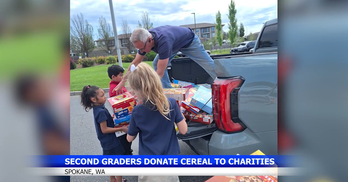 Spokane second graders build cereal train for charity donation