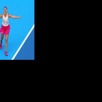 Italian Jasmine Paolini celebrates after beating Veronika Kudermetova in the semi-finals of the ATP-WTA Cincinnati Open