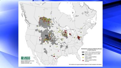 Map of where Chronic Wasting Disease has been identified