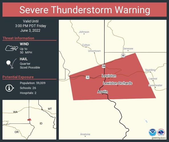 NWS Severe thunderstorm warning for Lewiston, Clarkston Spokane