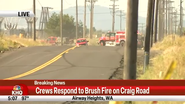 Craig Road blocked due to brush fire burning in Airway Heights