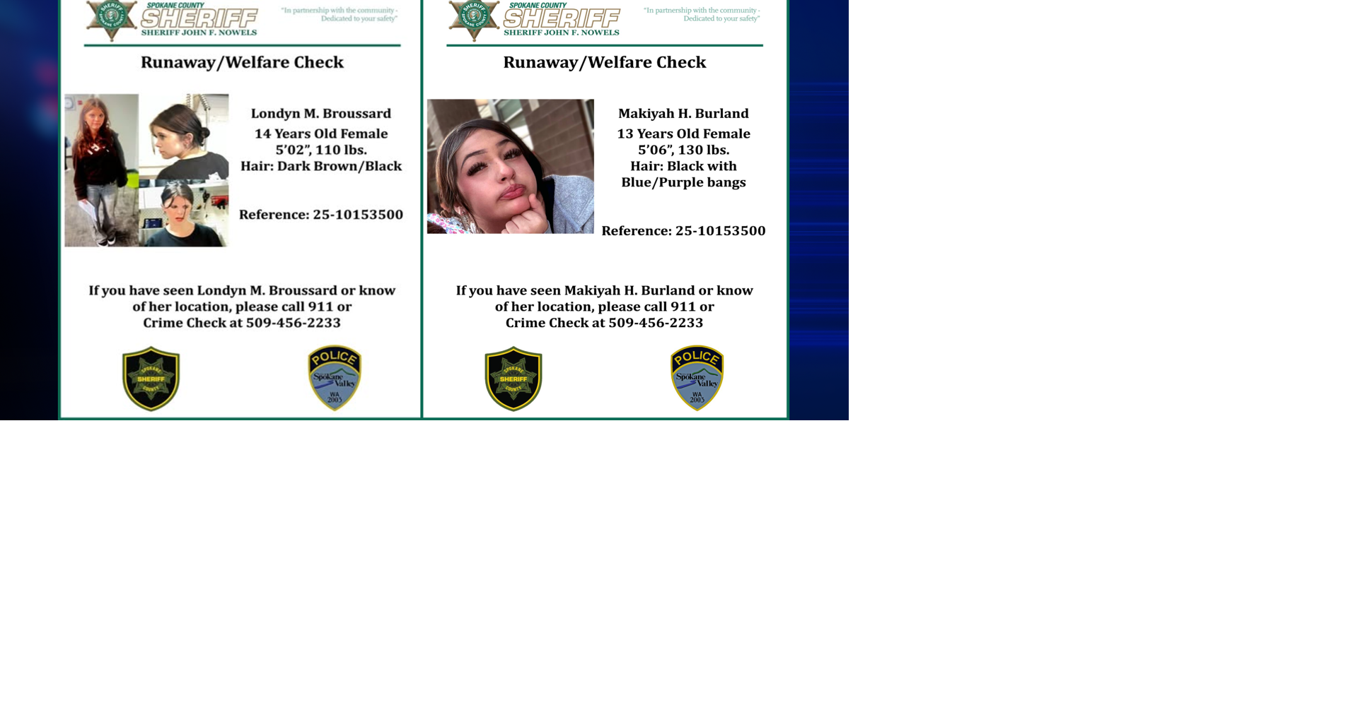 Spokane County Sheriff's Office locate two runaway teens | Spokane News ...