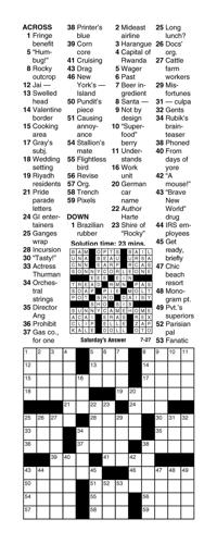 Crossword for Wednesday, July 27, 2022