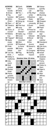 Crossword for Wednesday, Jan. 12, 2022