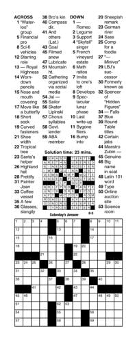 Crossword for Wednesday, August 3, 2022