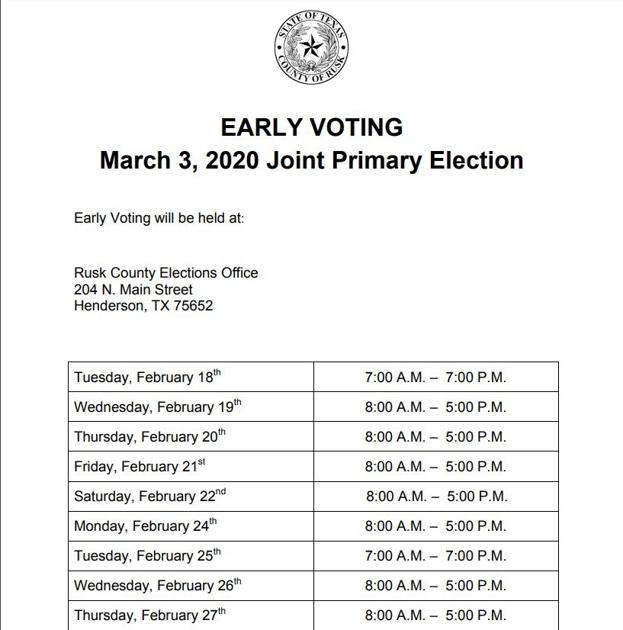 Rusk County Early Voting Schedule Kilgorenewsherald Com