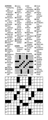 Wednesday's Crossword