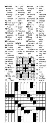 Crossword for Wednesday, Jan. 5, 2022