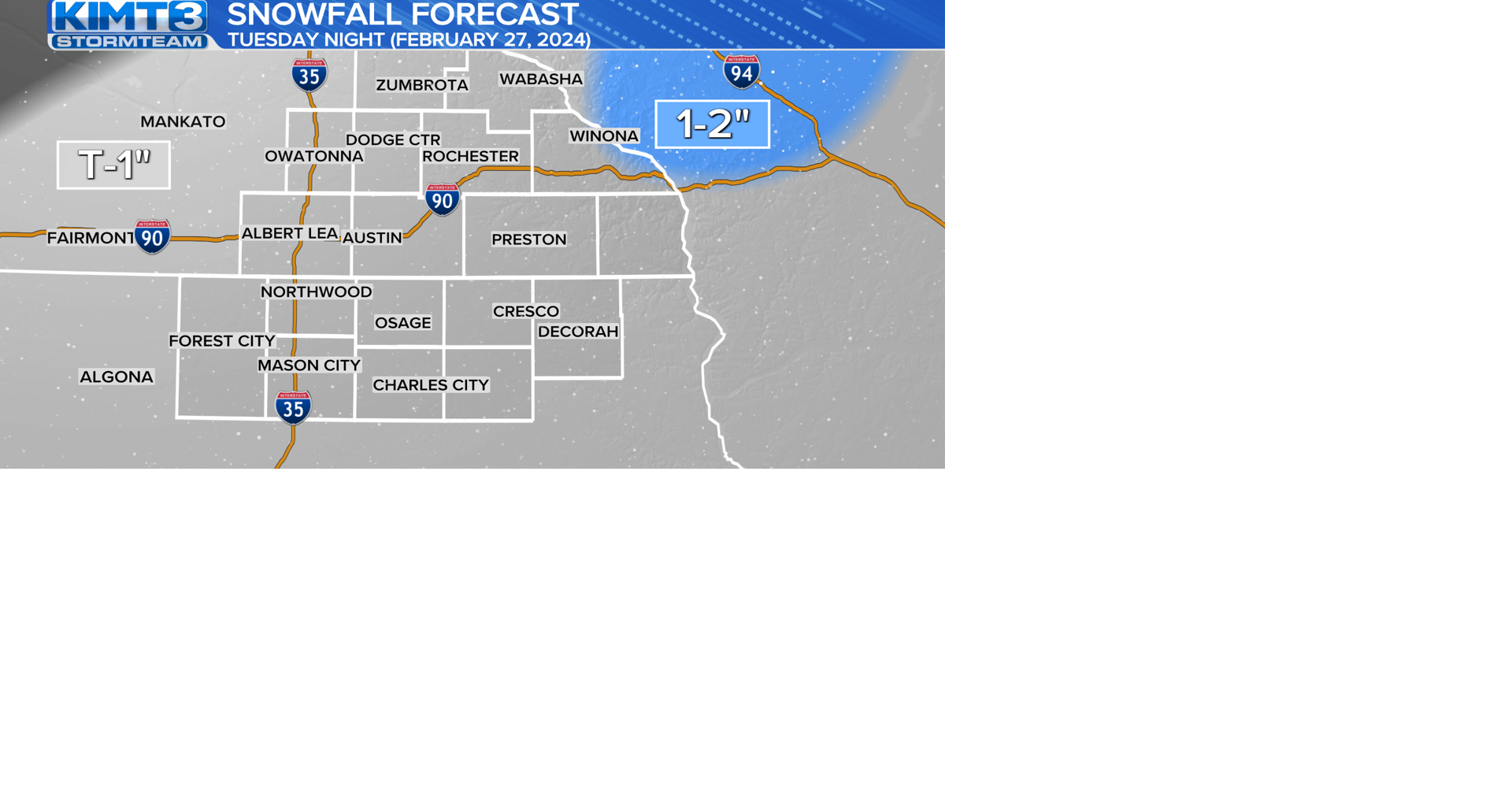 Light snow expected Tuesday evening | News | kimt.com