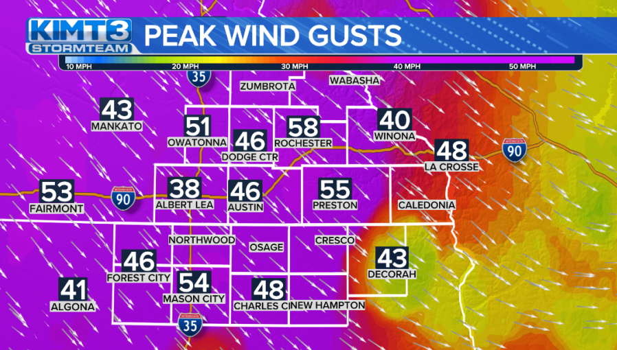Wind Advisory in effect as gusts reach over 50 mph | News | kimt.com