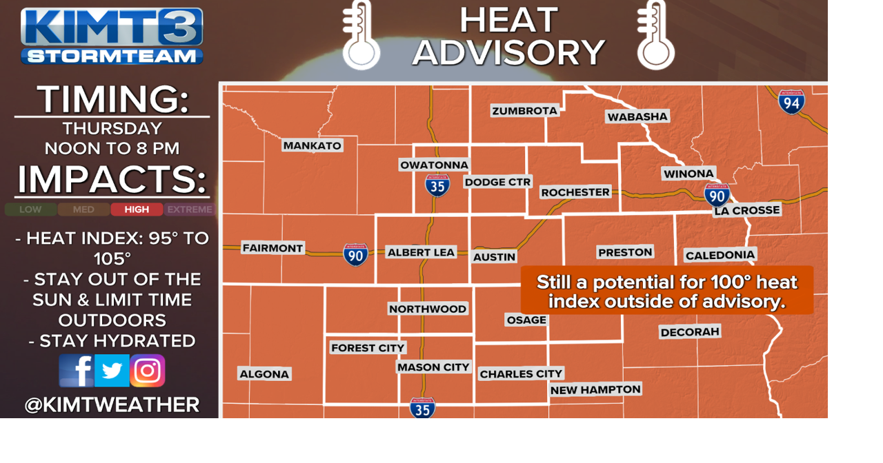 Heat Advisory issued for heat index values around 100 Thursday ...