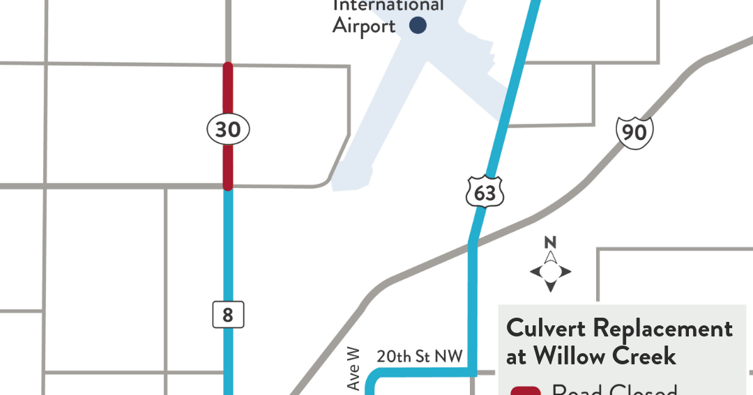 Hwy 30 detour near Rochester airport starts Monday