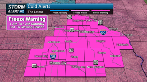 Freeze Warning Issued for Rochester-Mason City-Austin Area as Growing Season Ends