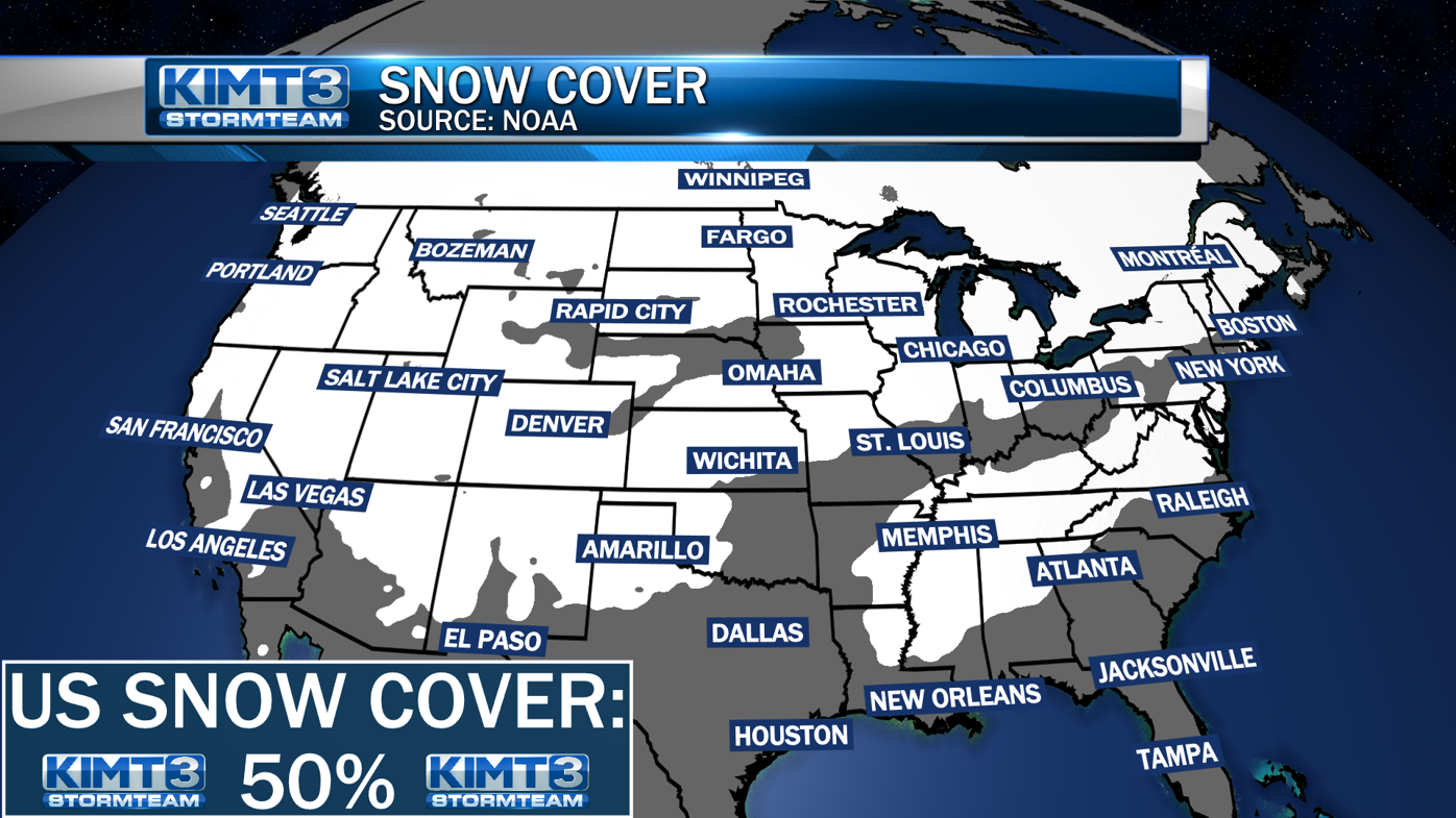 National Snow Cover Map Stormteam 3: More Than 50% Of The United States Has Snow! | Weather |  Kimt.com