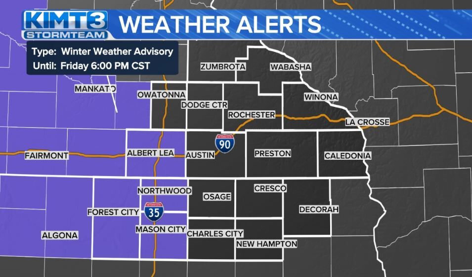 Winter Weather Advisory For Some Counties Until 6 P.m. | Local | Kimt.com