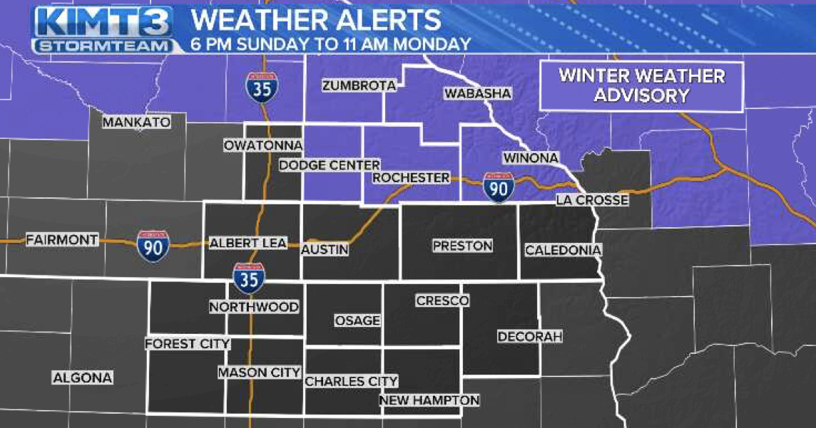 Snow accumulation expected north of I-90 tonight | News | kimt.com