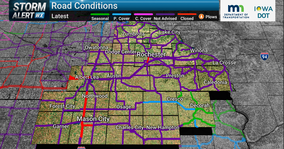 I-35 closed from Albert Lea through North Iowa due to blizzard conditions