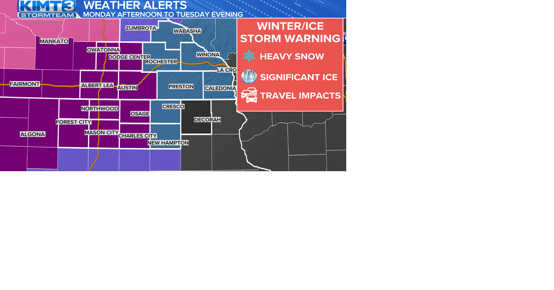Ice Storm Warning issued for Monday and Tuesday in viewing area with ...