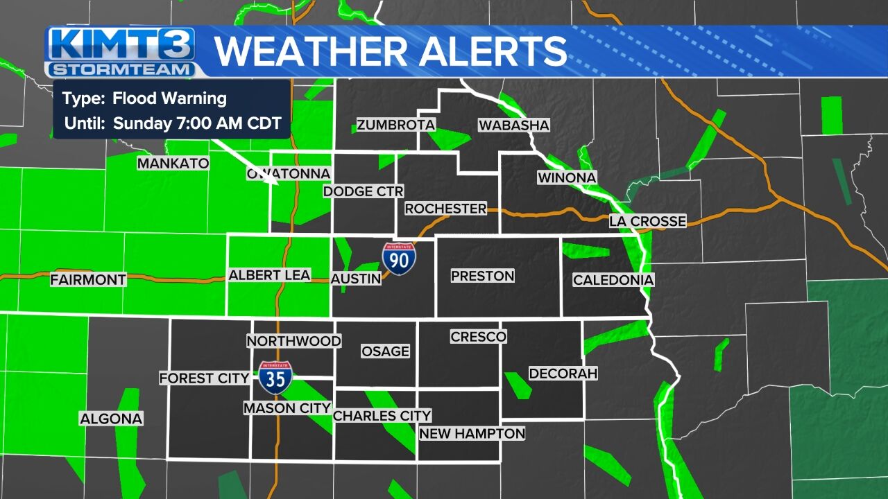 Parts of North Iowa under a flood warning Saturday morning | Cerro Gordo  County | kimt.com