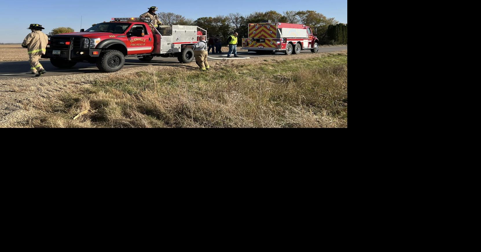 Emergency crews respond to large field fire and nearby accident in