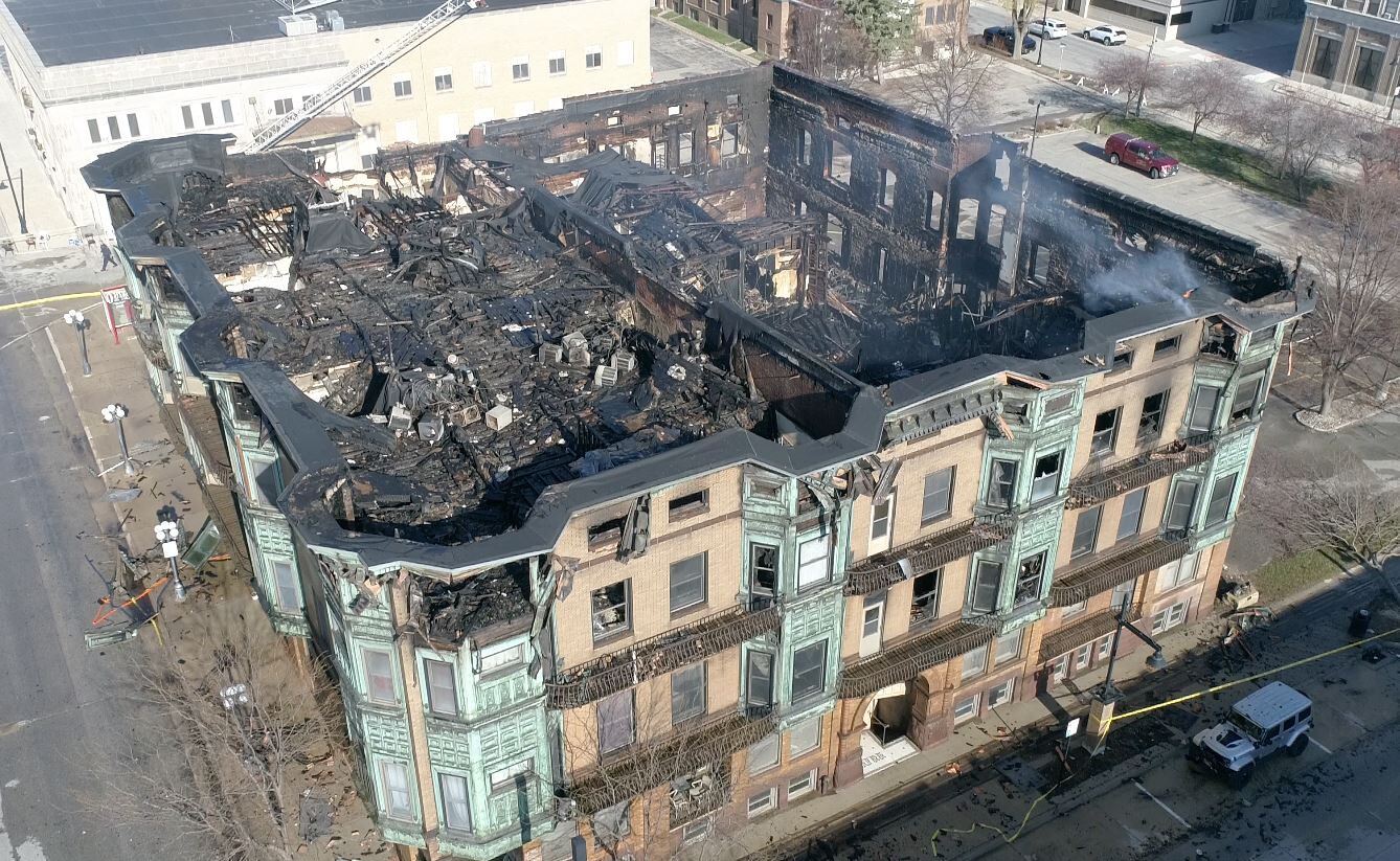 Drone3: The aftermath from the fire at Mason City's historic Kirk