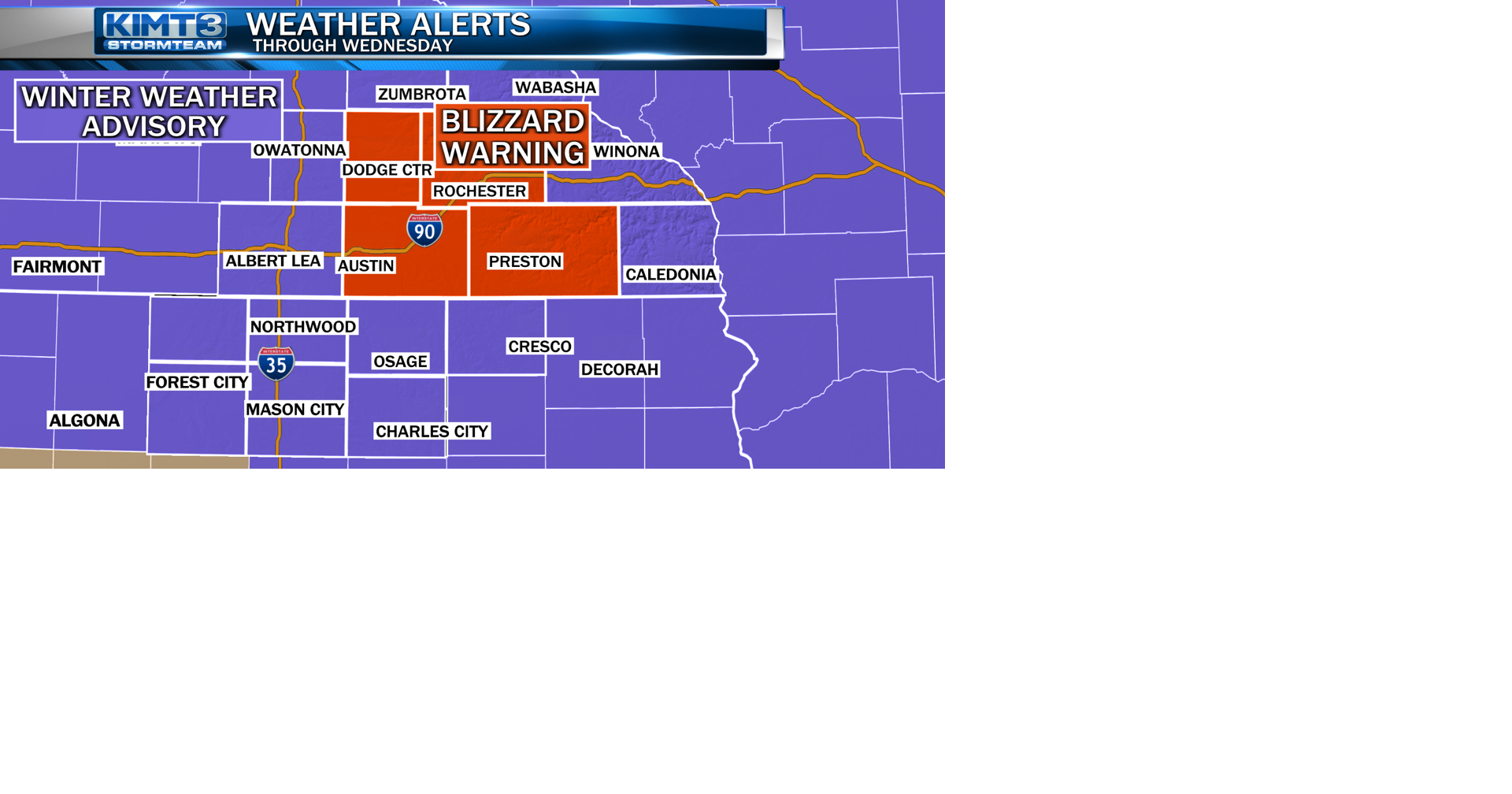 Blizzard Warning issued for Olmsted, Dodge, Mower and Fillmore counties ...