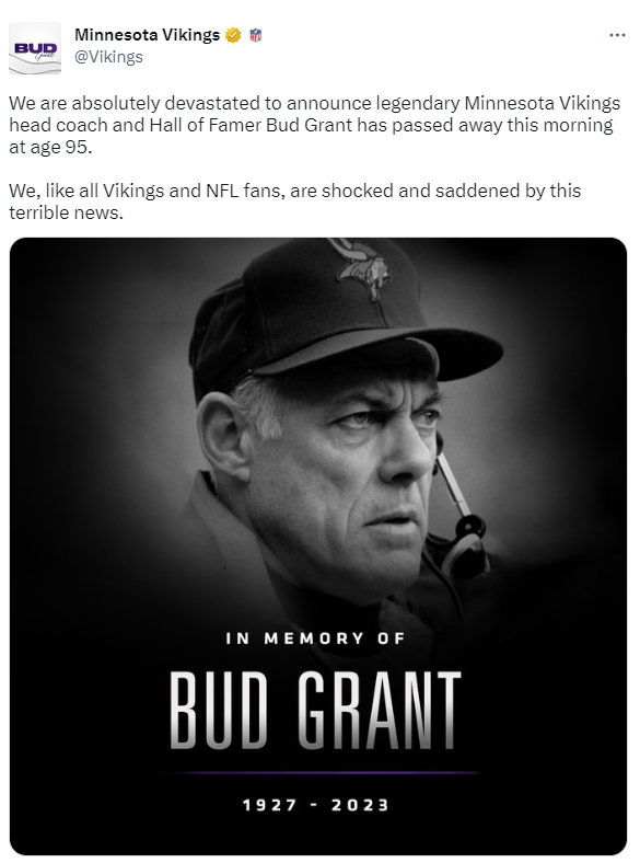 Hall of Fame coach Bud Grant dies at 95