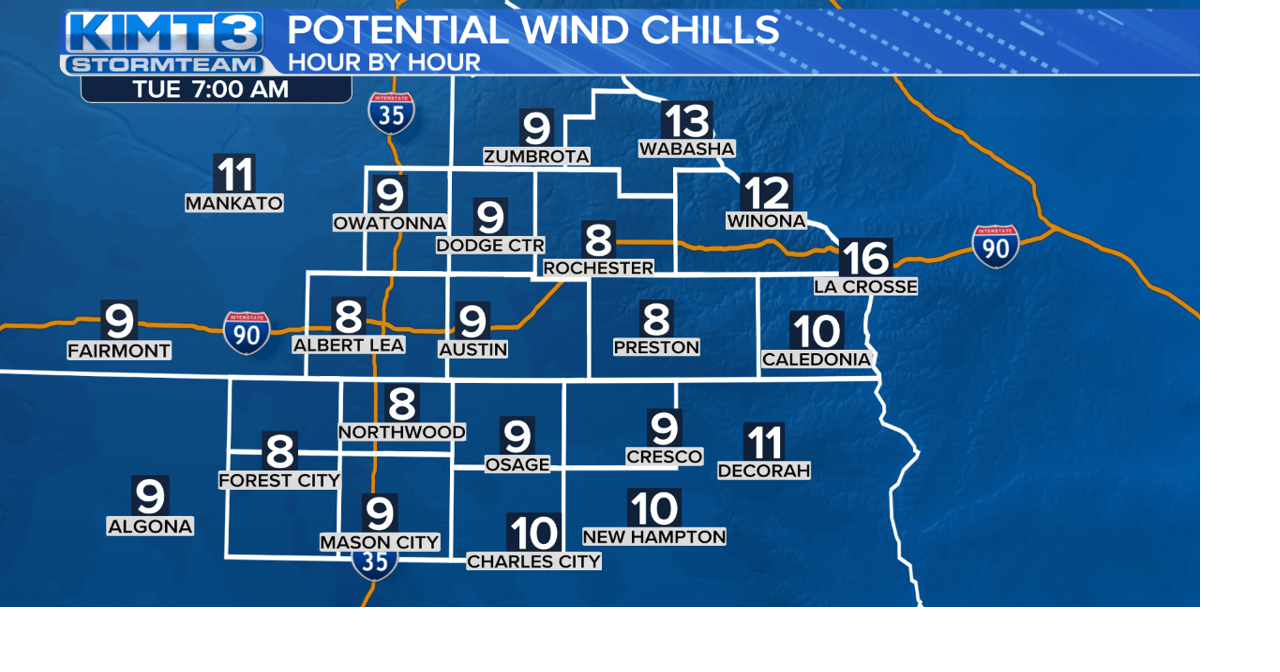 Single Digit Wind Chills Possible Tuesday Morning | News | kimt.com