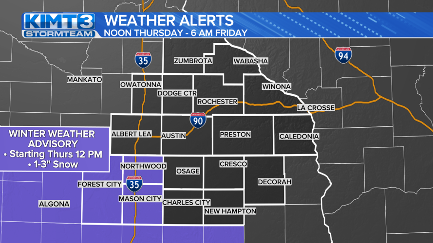 Winter Weather Advisory issued for more snow on Thursday | Iowa | kimt.com