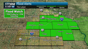 Flood Watch Issued for Rochester-Mason City-Austin Area Ahead of Expected Heavy Rainfall