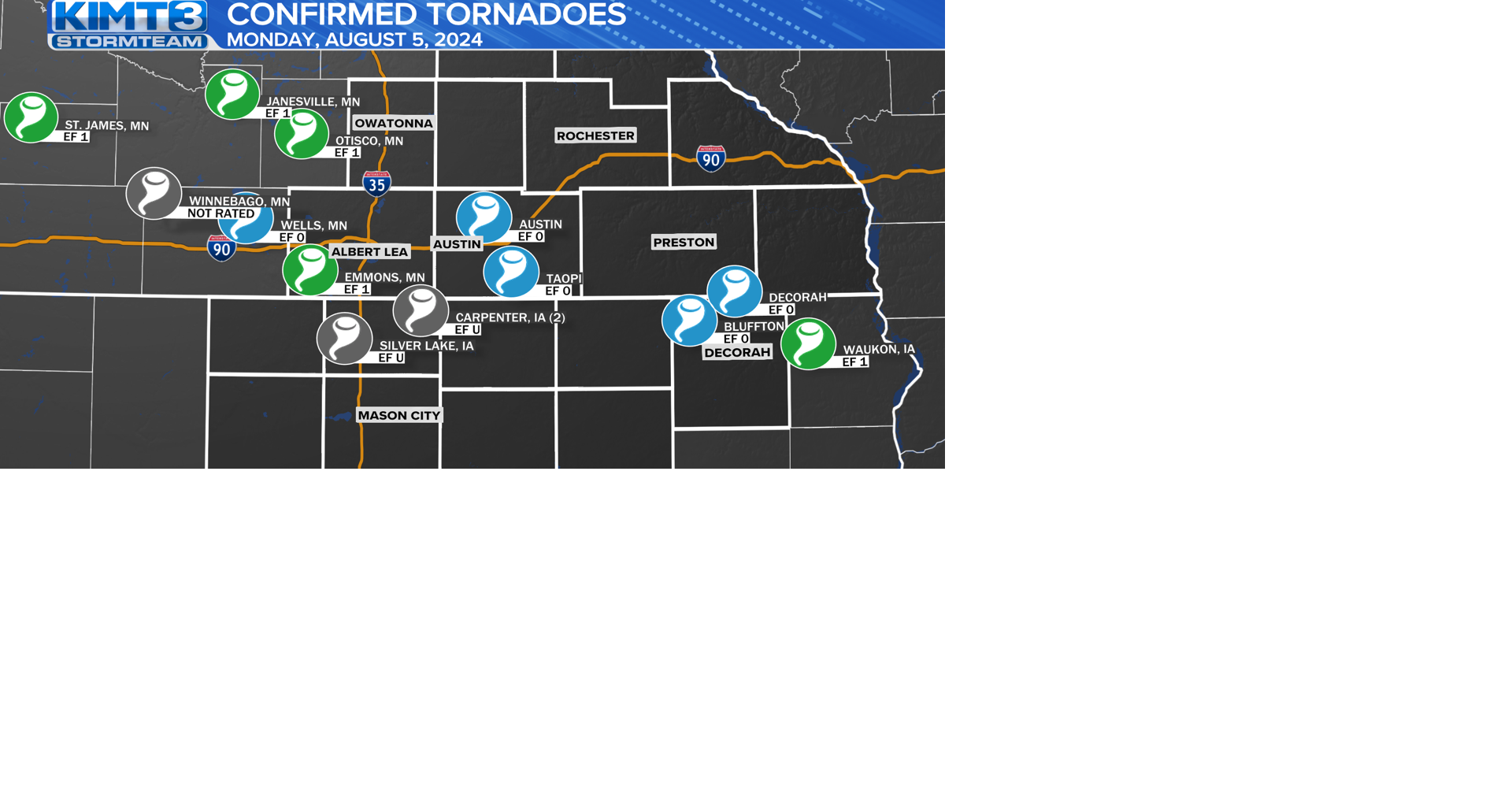 Two more tornadoes confirmed from August 5 outbreak | News | kimt.com