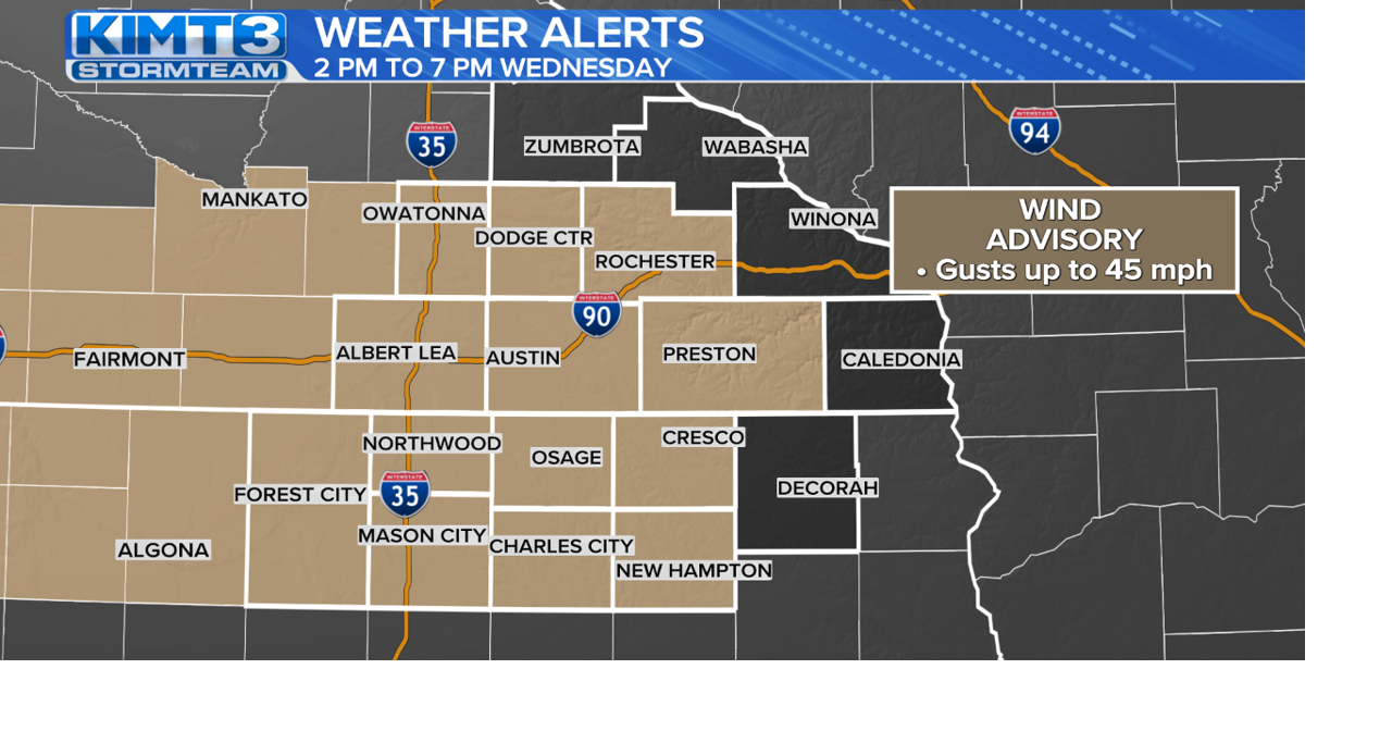 Wind advisory and scattered storms Wednesday afternoon | News | kimt.com
