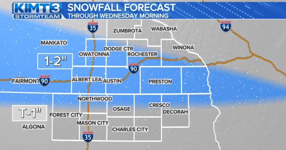 Light snow expected late Tuesday through Tuesday night | News | kimt.com