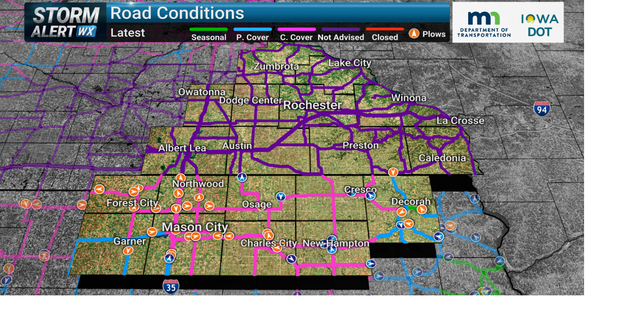 Several cars, semis stuck in SE Minnesota, travel not advised