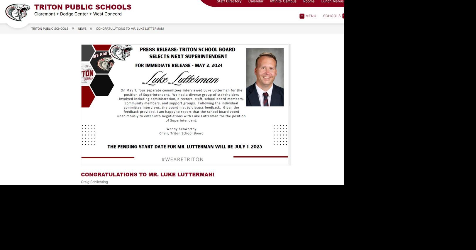 Triton School Board appoints Luke Lutterman as district's new