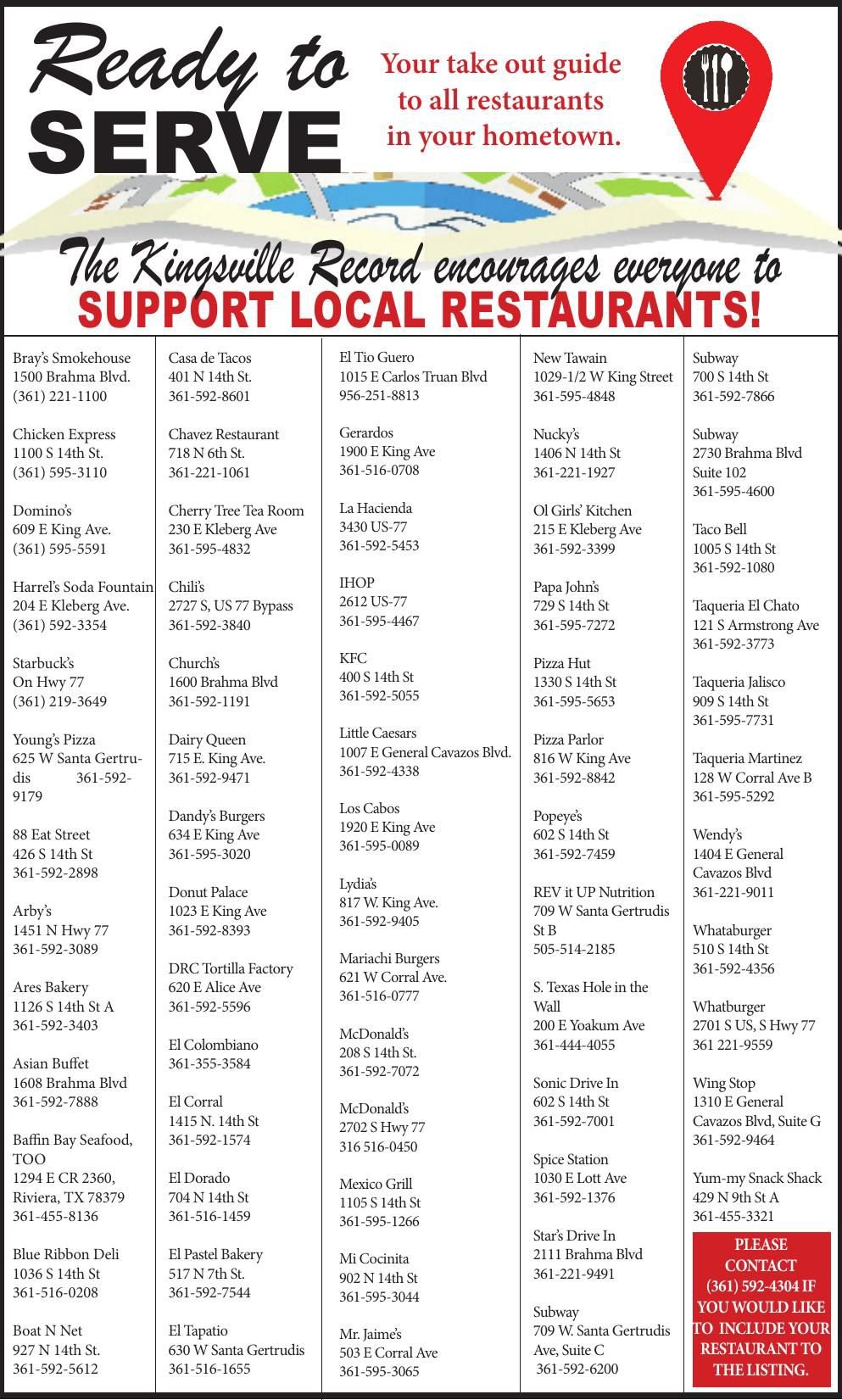 List of Local Restaurants in the area Business