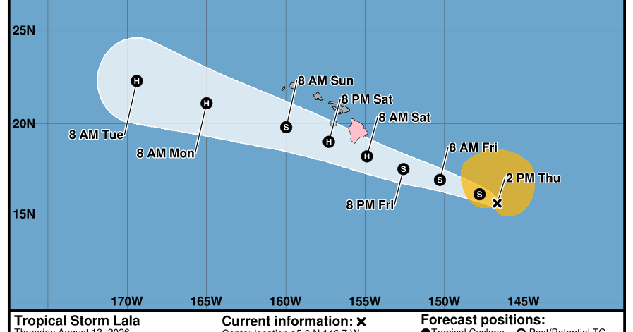 Coverage image for: Hurricane Warning issued; Big Island community advised to prepare for impacts from Lala