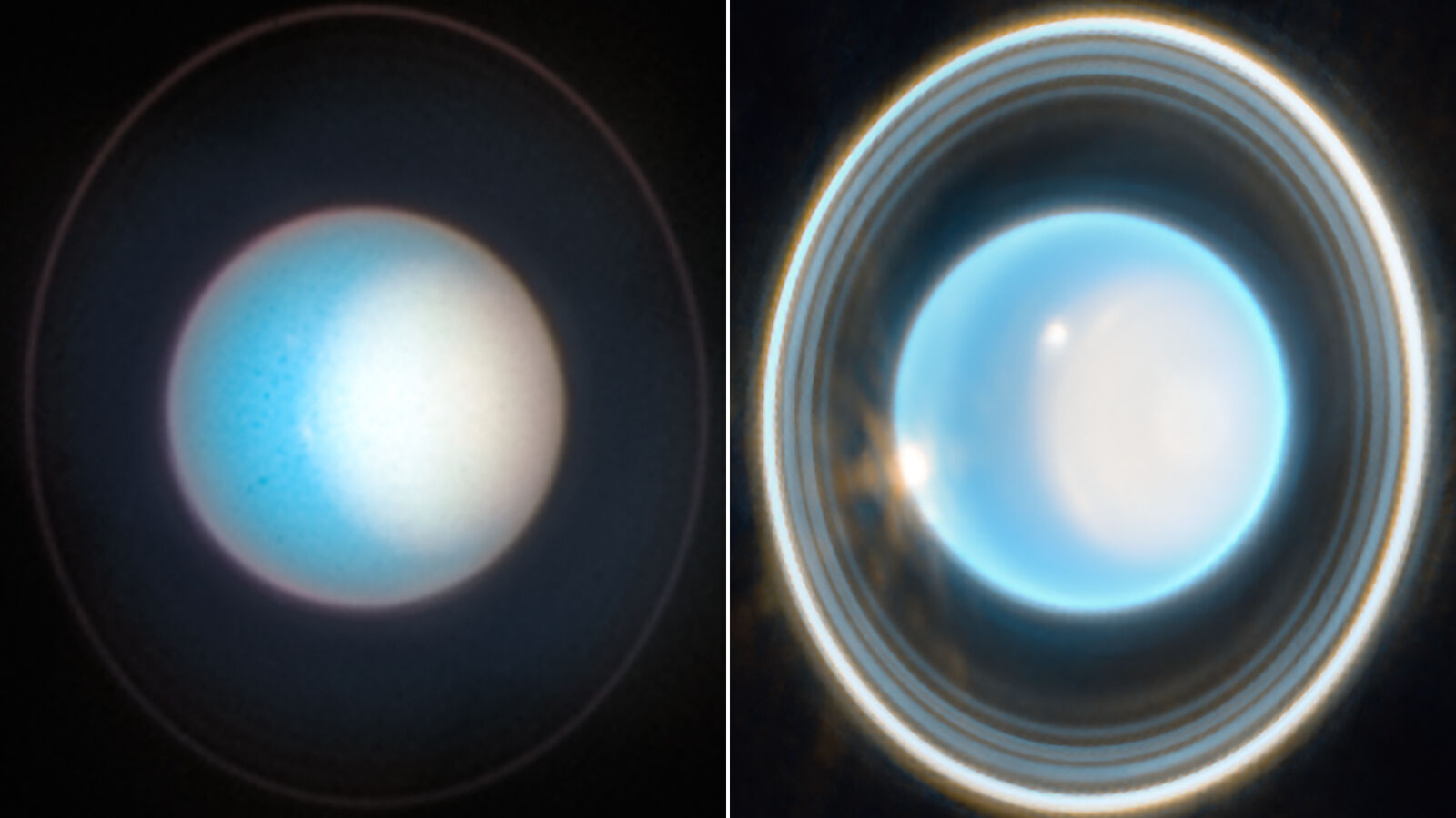 Most of the nine major rings of Uranus can be seen in this back-lit  painting of Uranus - SuperStock