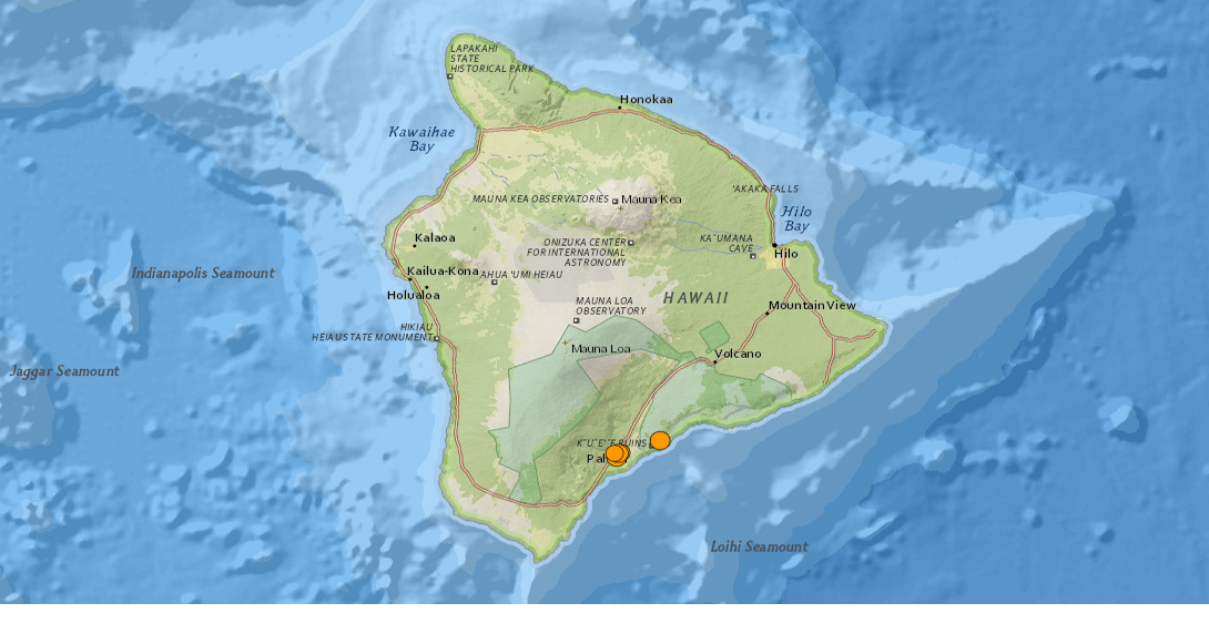 5 earthquakes were recorded on the Big Island near Pahala |  Sweetened